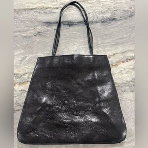 Classic Black Leather Tote Bag - Sleek Everyday Shoulder Bag
